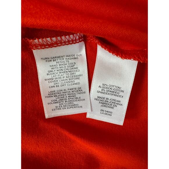 Jones New York Orange Womens 1X Stretch 3/4 Sleeve Blouse Chain Detail V-Neck - Picture 9 of 12